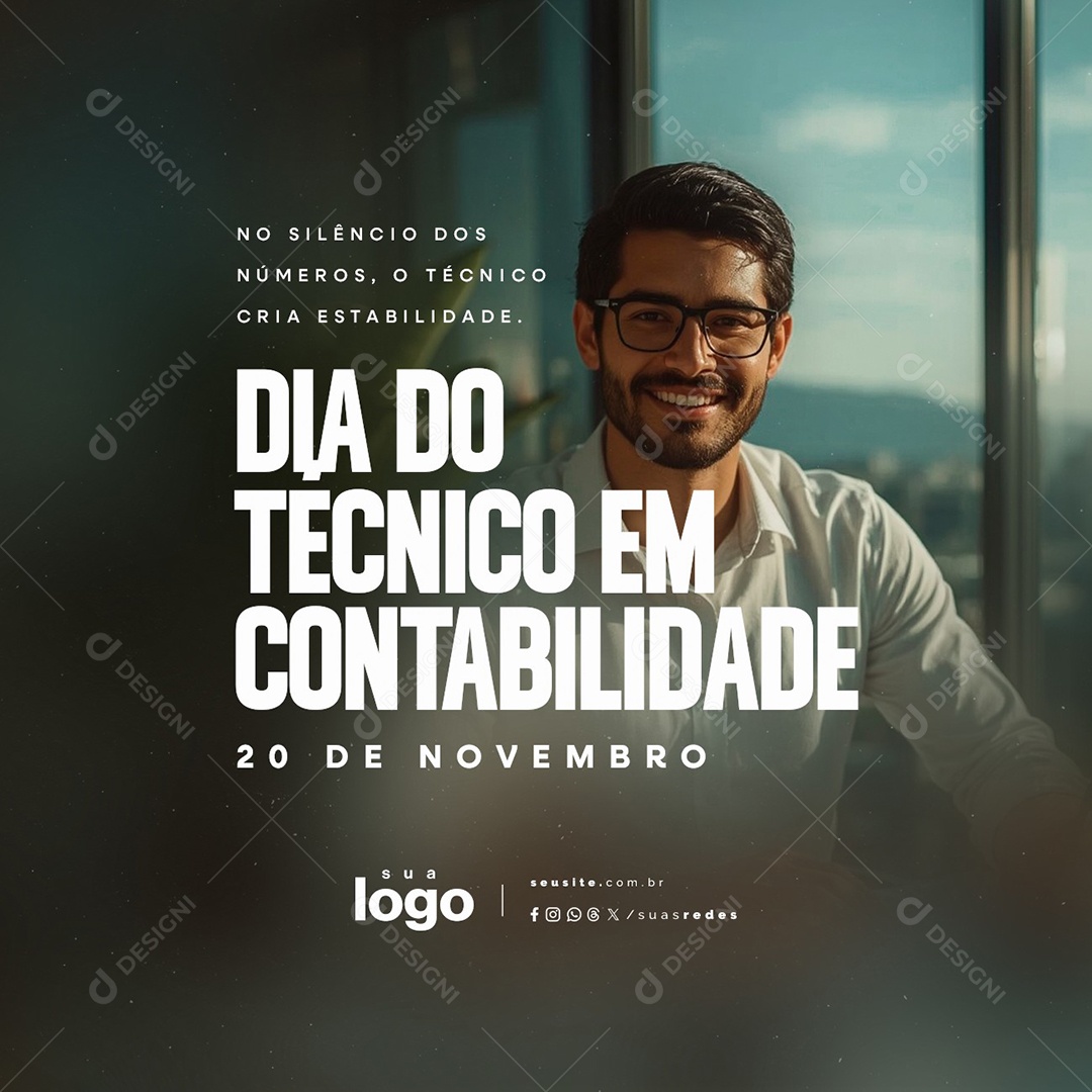 Dia do Técnico em Contabilidade 20 de Novembro No Silêncio dos Números Social Media PSD Editável