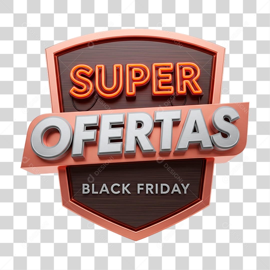 Selo 3D Super Ofertas Black Friday PNG Transparente