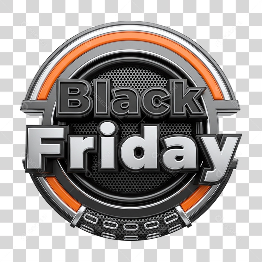 Selo 3D Black Friday para Composição PNG Transparente