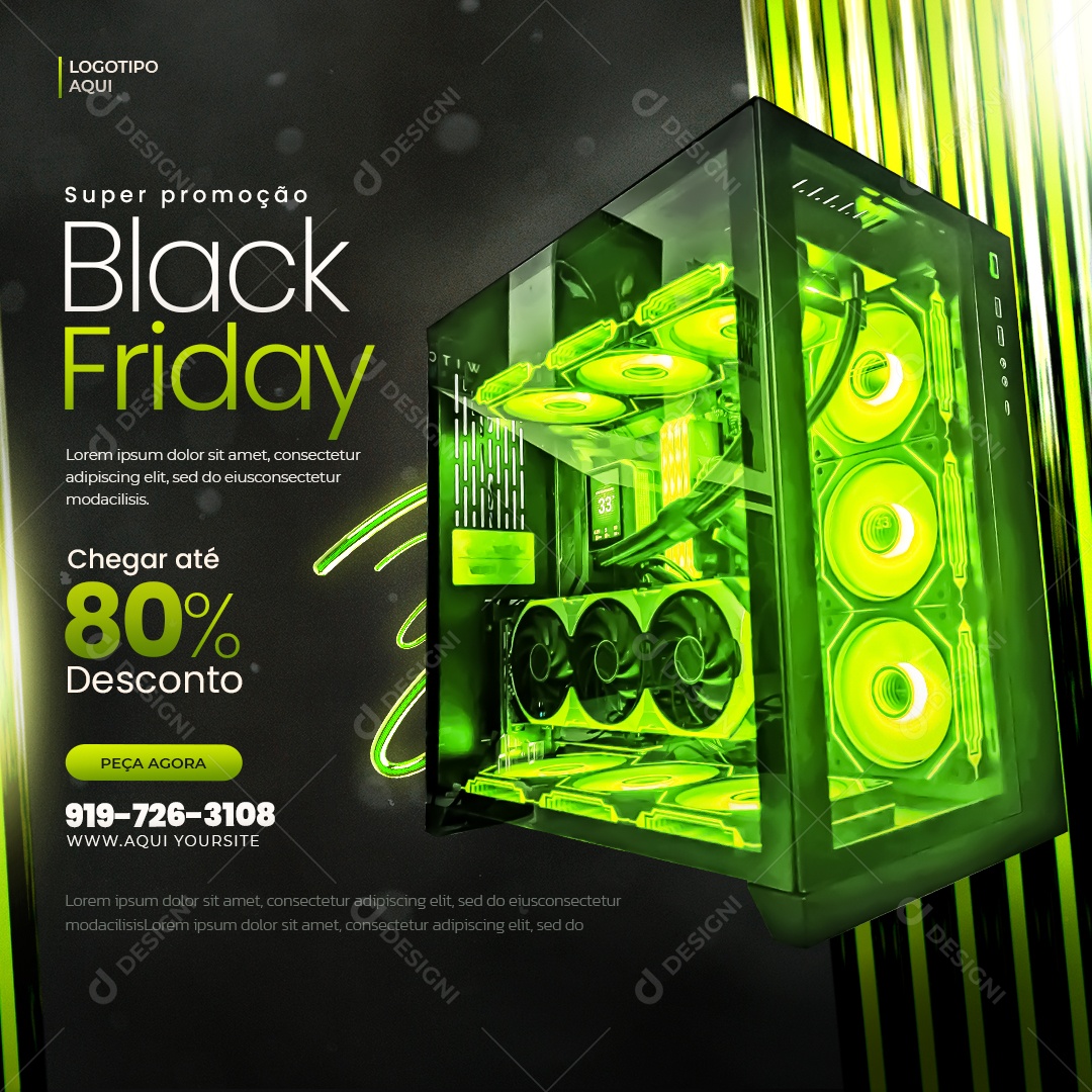 Loja de Eletrônicos Black Friday Super Promoção Computador Social Media PSD Editável