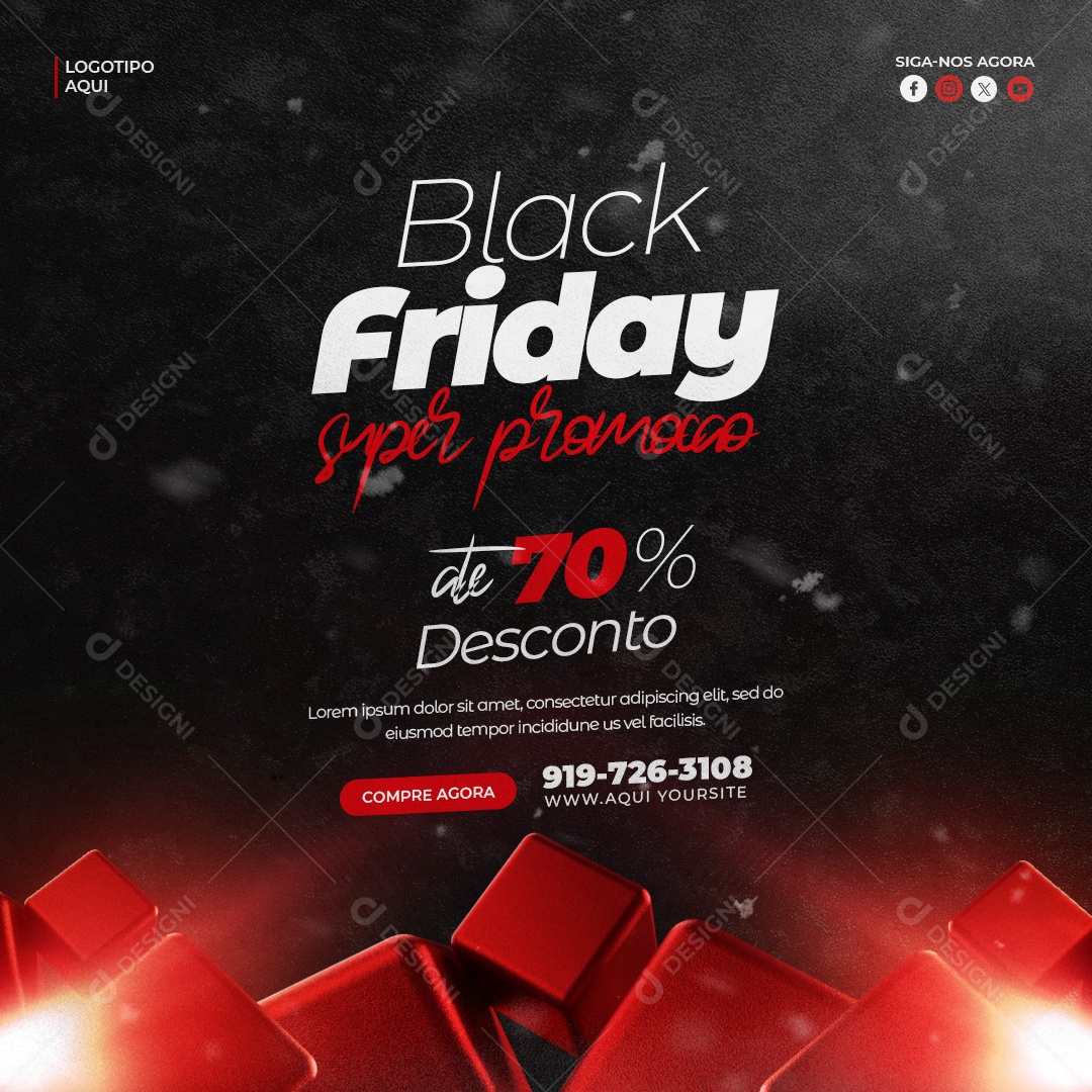 Loja de Eletrônicos Black Friday Super Promoção Até 70% Desconto Social Media PSD Editável