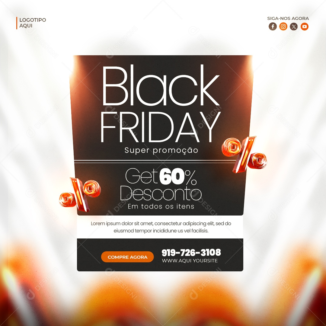 Loja de Eletrônicos Black Friday Super Promoção Até 60% Desconto Social Media PSD Editável