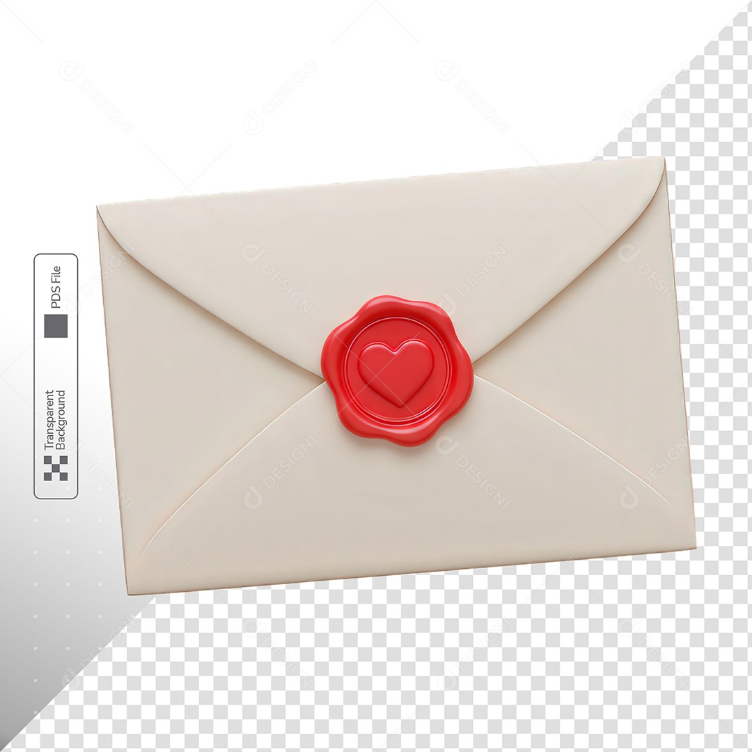 Envelope Selo Coração Mensagem Amor Romântico PSD