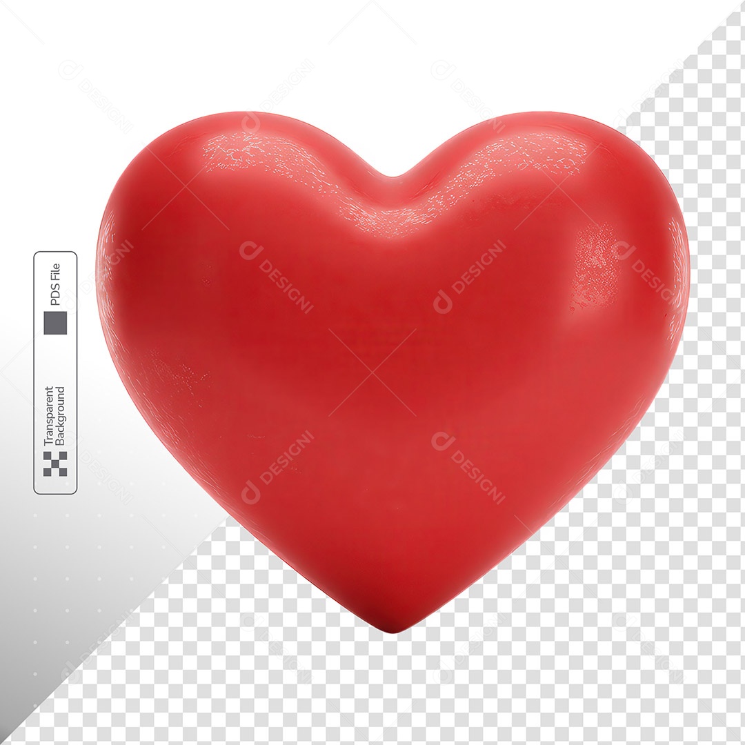 Coração 3D Vermelho Amor Romance Fundo Transparente PSD