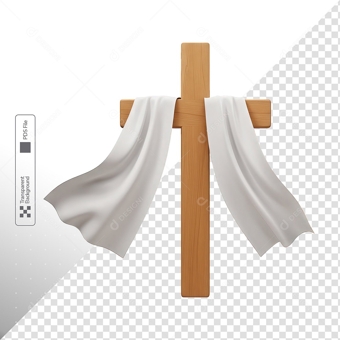 Cruz Madeira Pano Branco Simbologia Religiosa PSD