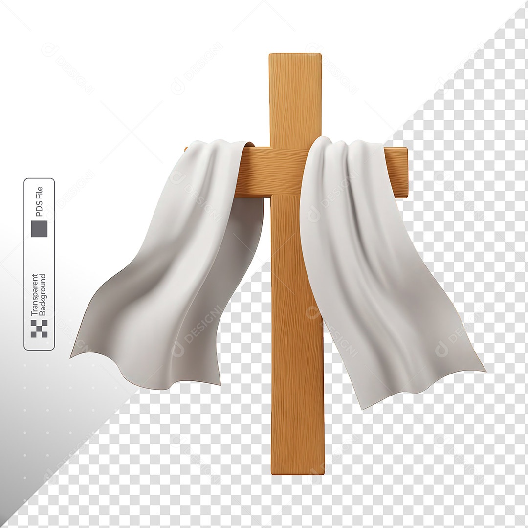 Cruz Madeira Pano Branco Simbologia Religiosa PSD