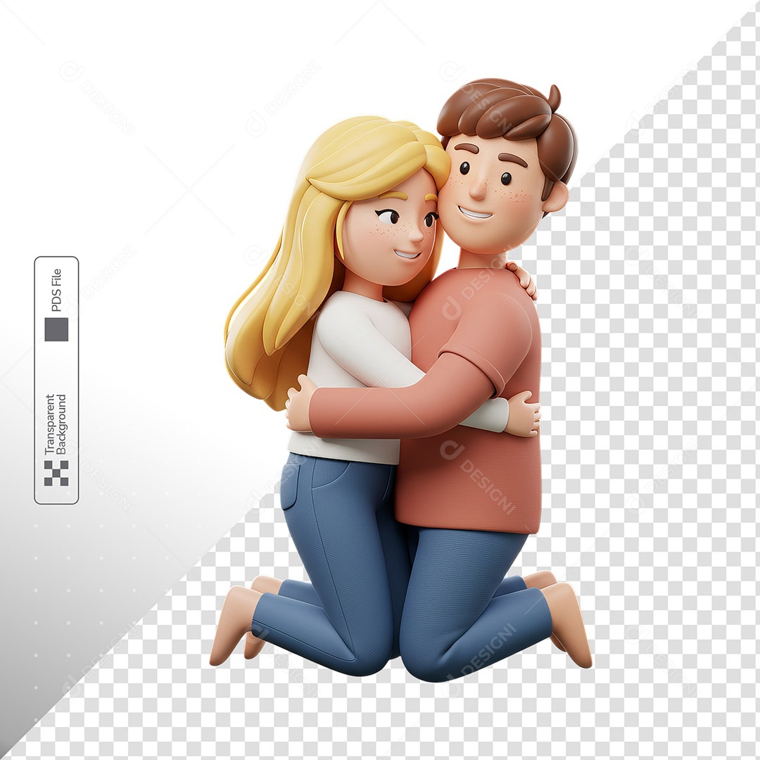 Casal 3D Abraço Amor Personagem Ilustração PSD
