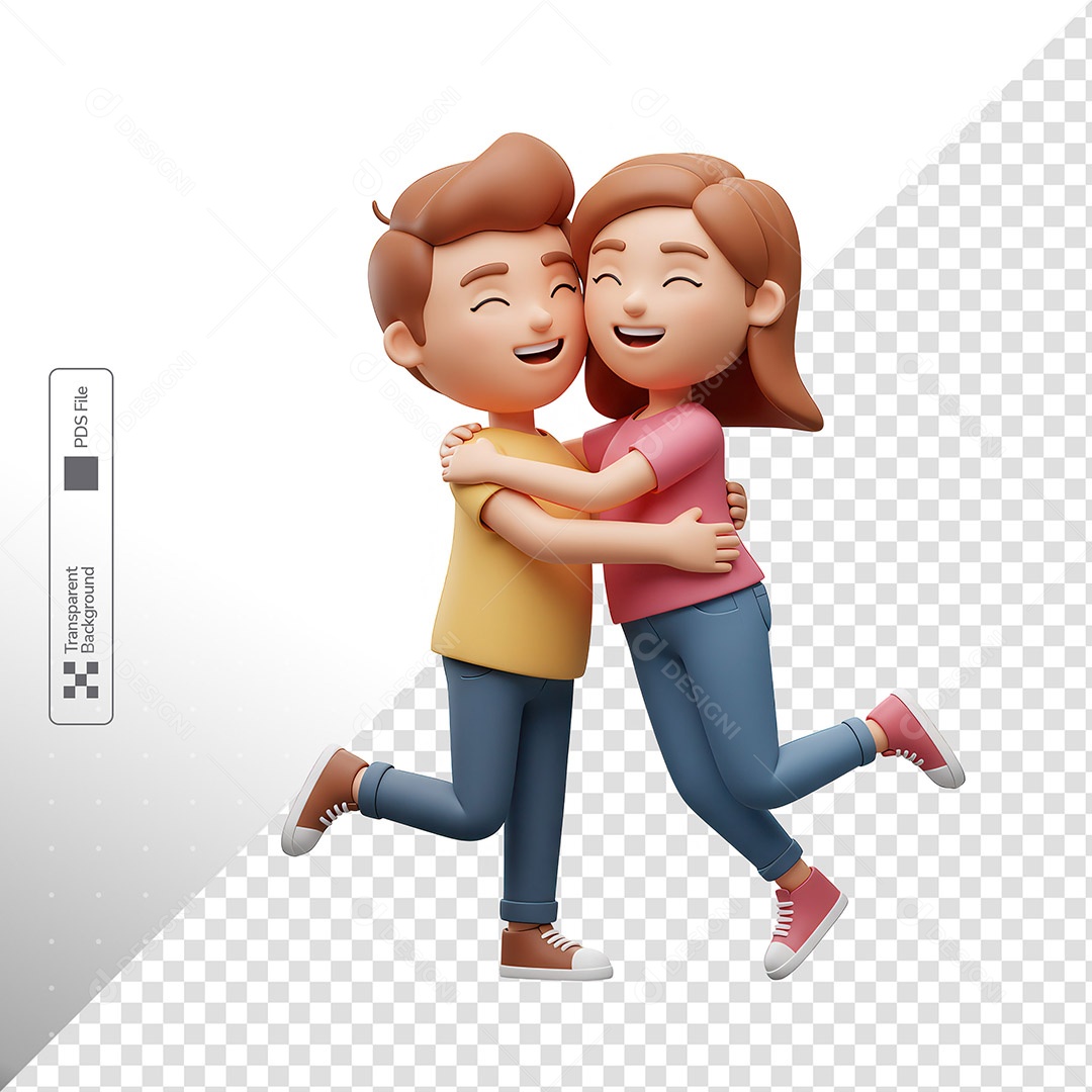 Casal 3D Abraço Amor Personagem Ilustração PSD