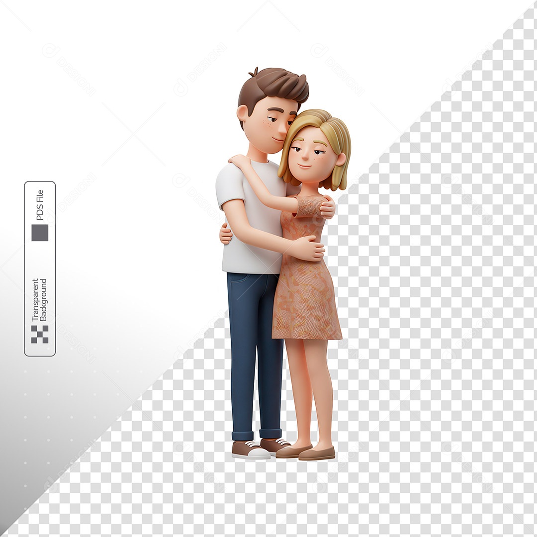 Casal 3D Abraço Amor Personagem Ilustração PSD