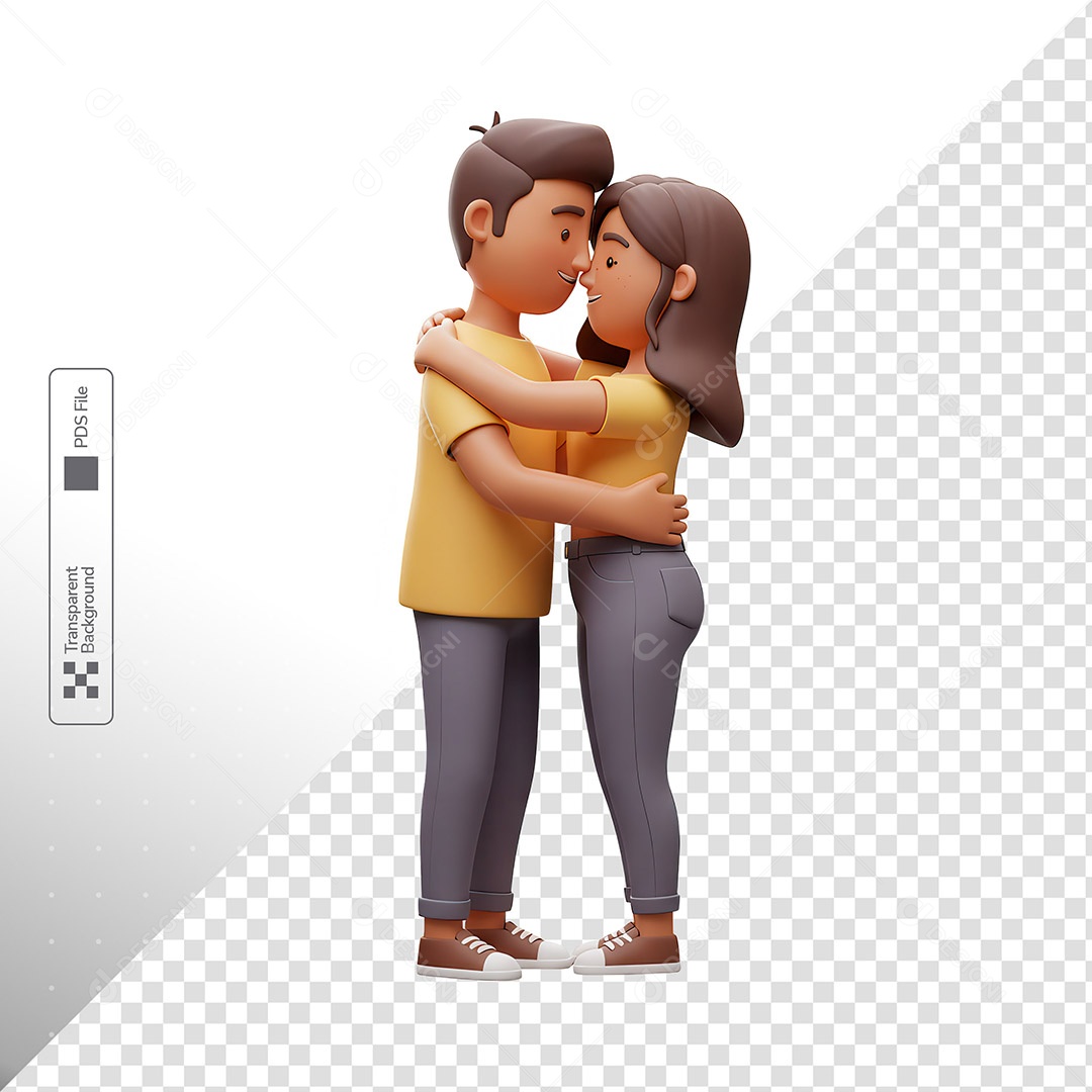 Casal 3D Abraço Amor Personagem Ilustração PSD