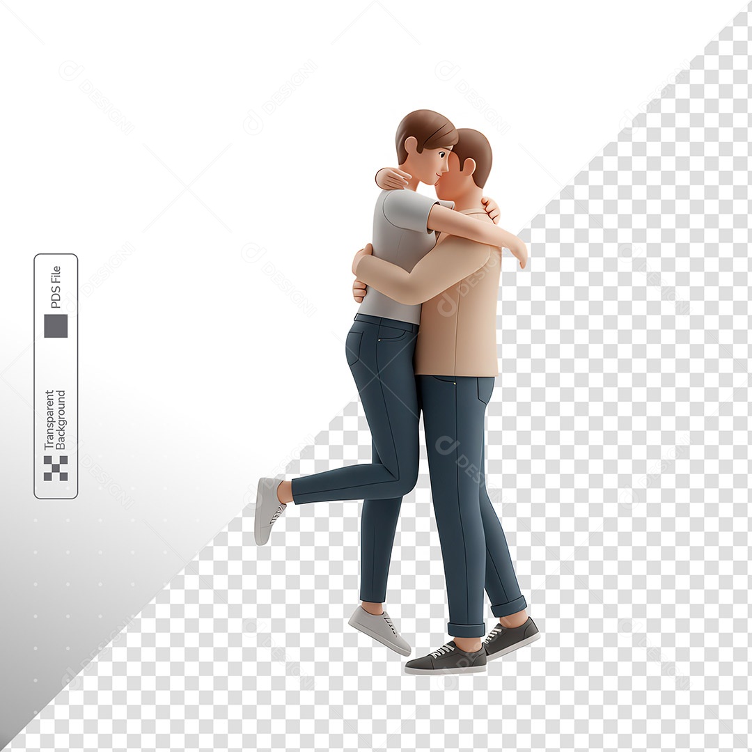 Casal 3D Abraço Amor Personagem Ilustração PSD
