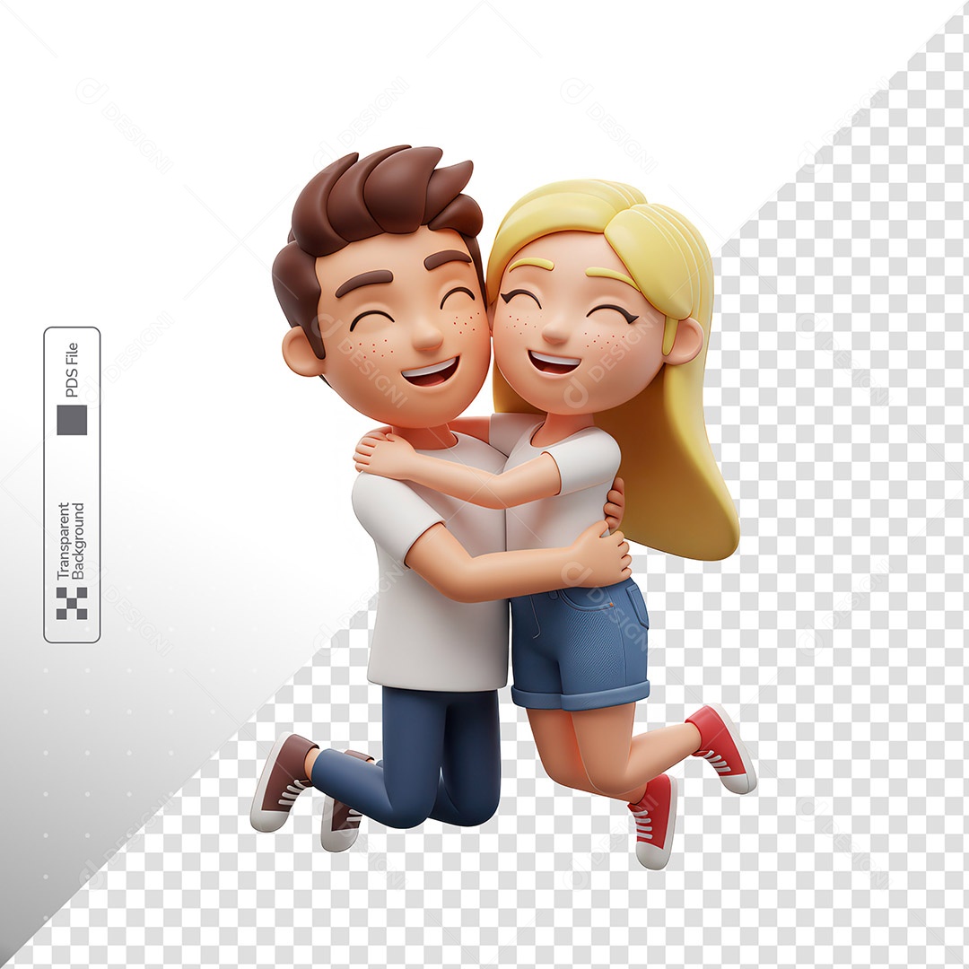 Casal 3D Abraço Amor Personagem Ilustração PSD