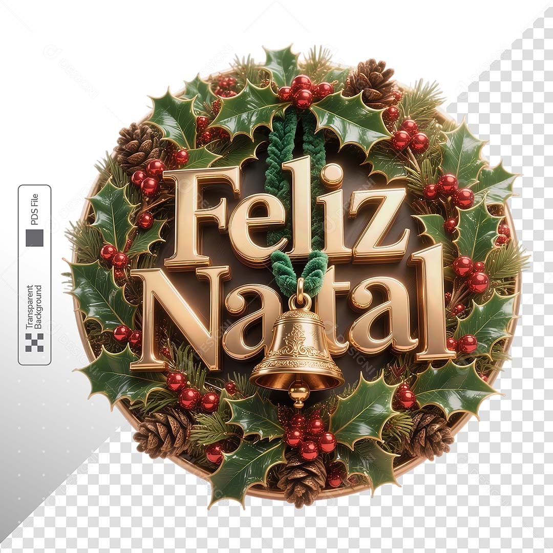 Feliz Natal Guirlanda Decorativa Dourada Festiva Celebração Natalina PSD