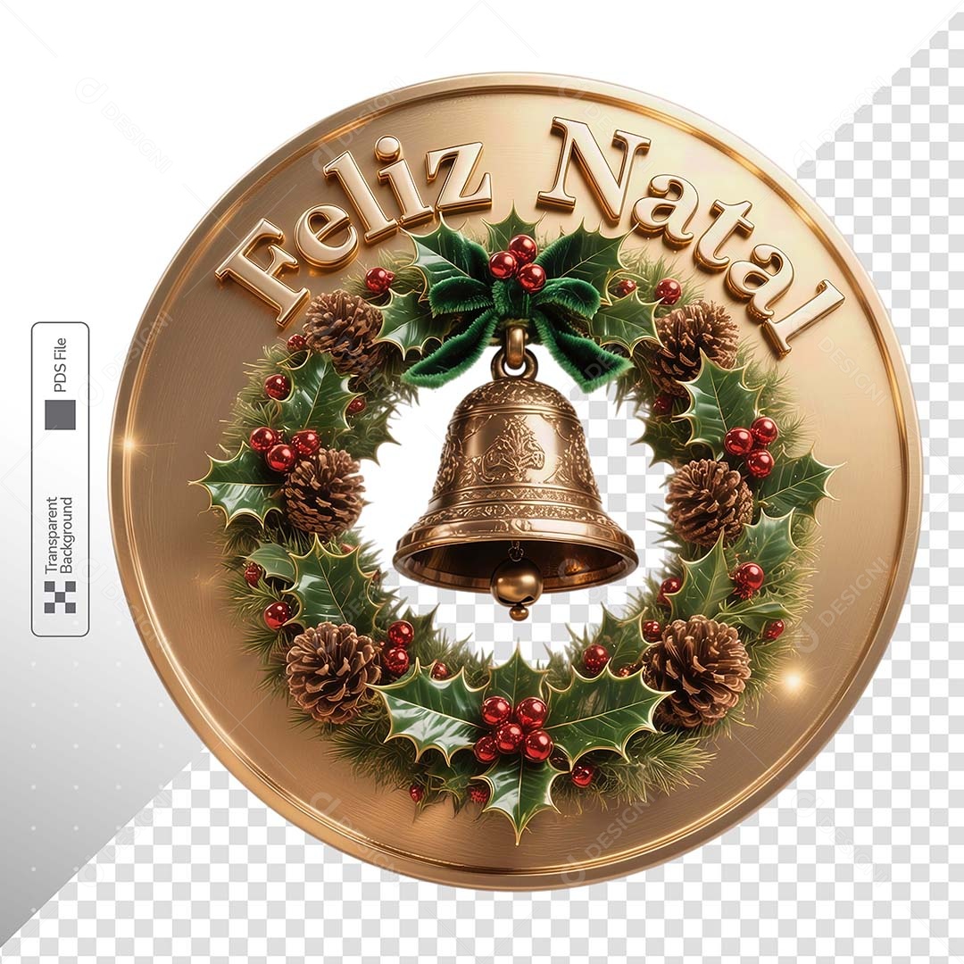 Guirlanda Natalina Dourada Sino Festivo Composição Clássica PSD