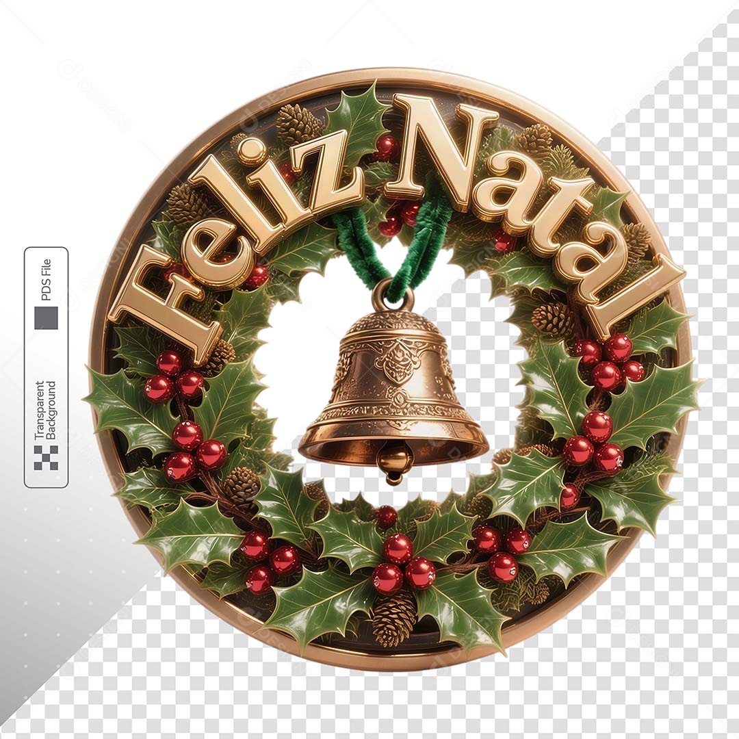 Guirlanda Natalina Decorada Sino Central Ornamento Elegante Festivo PSD