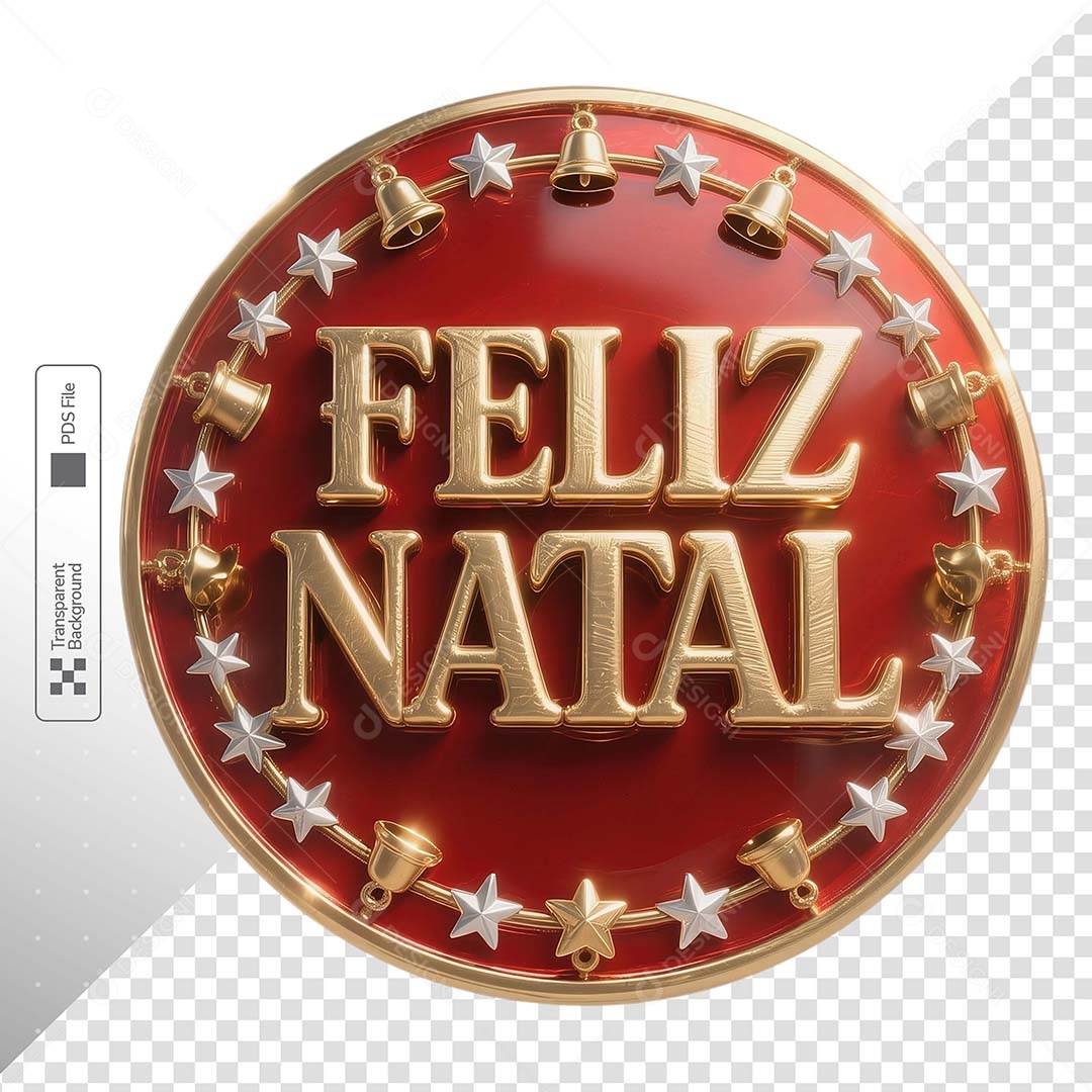 Placa Natalina Vermelha Dourada Com Estrelas e Sinos Tema Festivo PSD