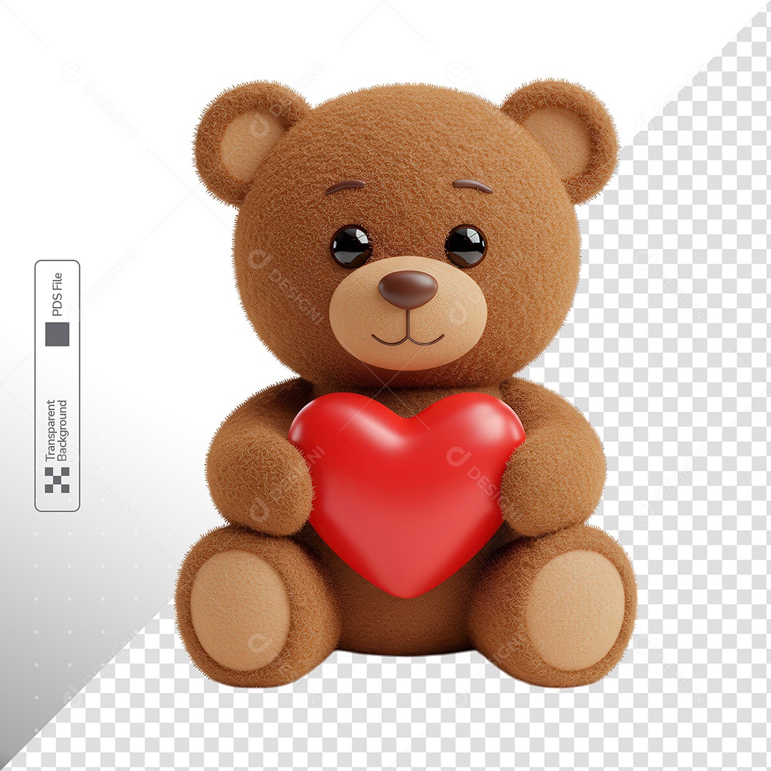 Ursinho 3D Com Coração Vermelho PSD