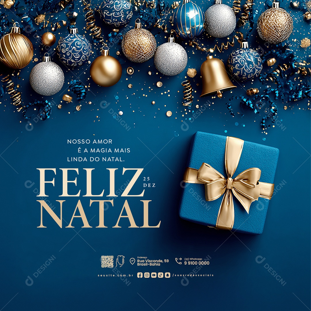 Feliz Natal 25 de Dezembro Nosso Amor é a Magia Mais Linda do Natal Social Media PSD Editável