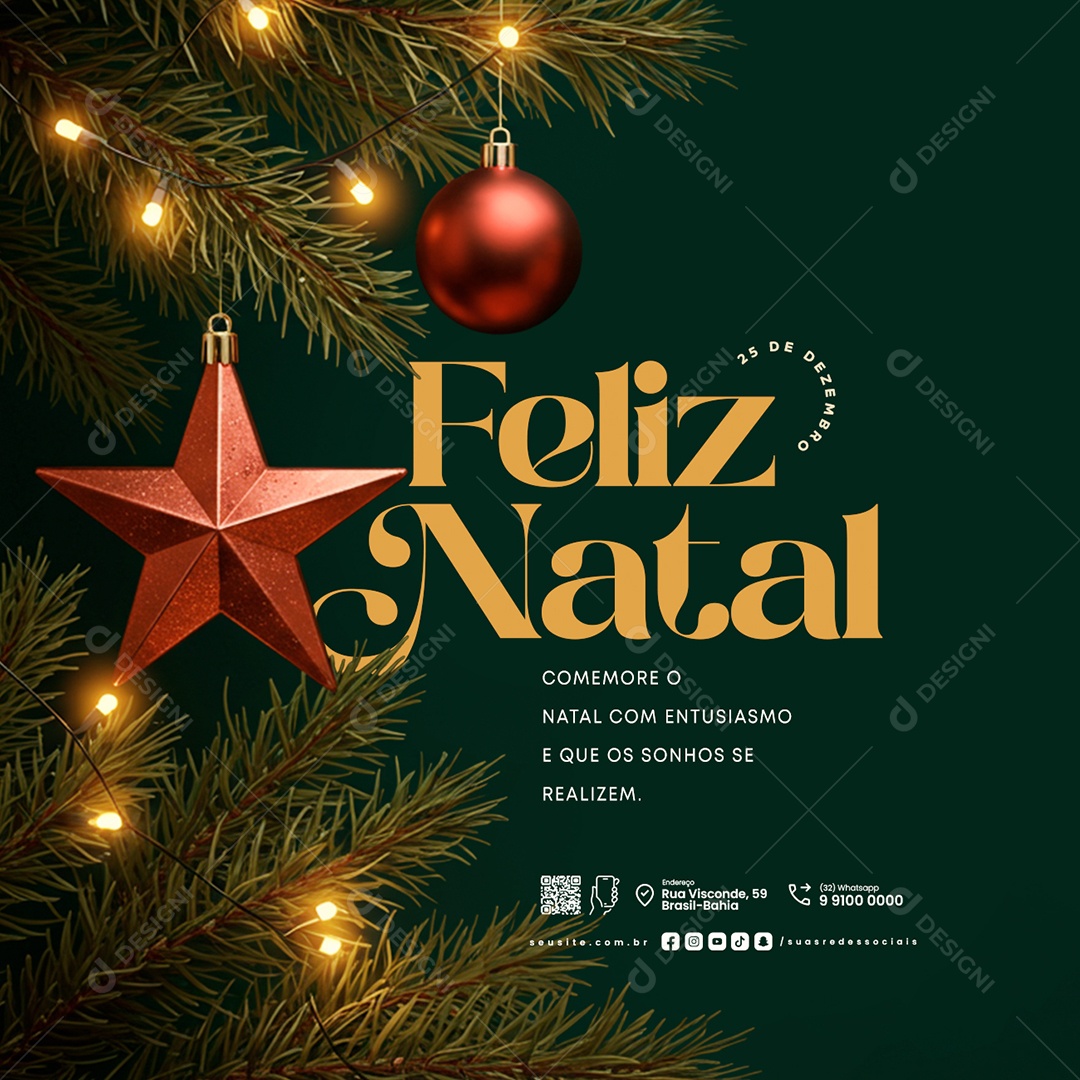Feliz Natal 25 de Dezembro Comemore o Natal Social Media PSD Editável
