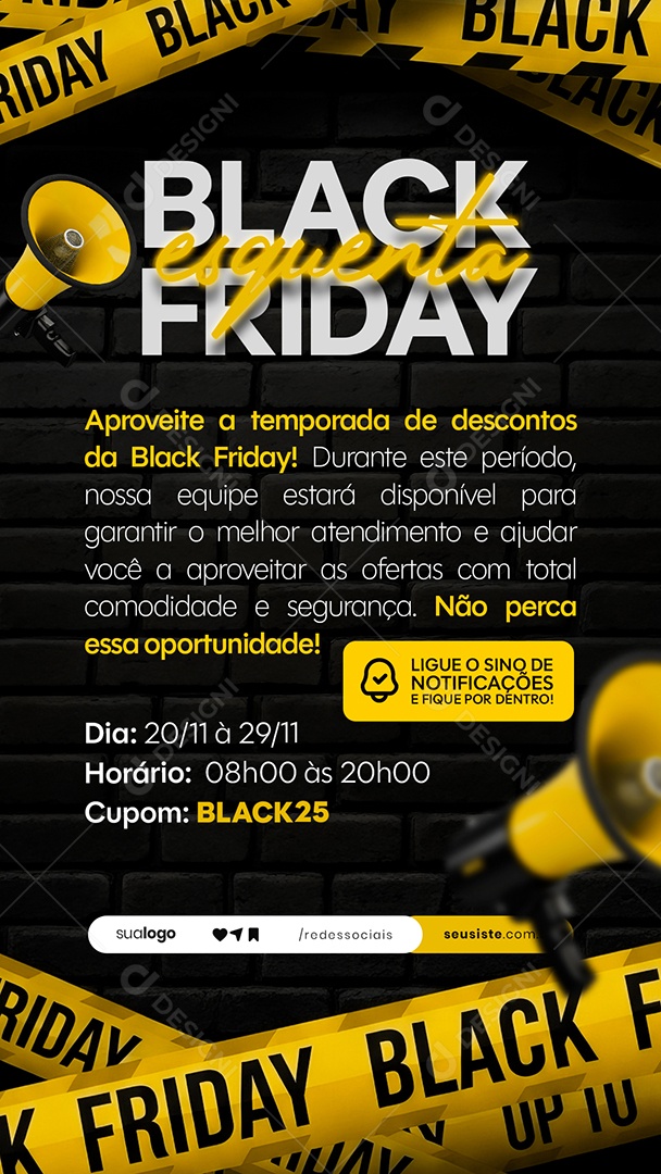 Story Esquenta Black Friday Comunicado Social Media PSD Editável