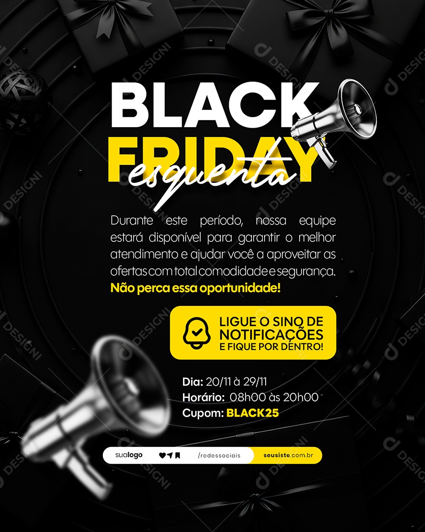Esquenta Black Friday Comunicado Social Media PSD Editável