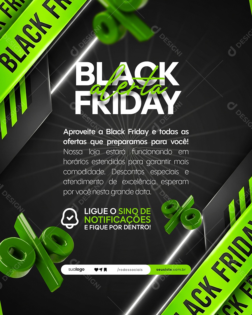 Black Friday Aberta Aviso Comunicado Social Media PSD Editável