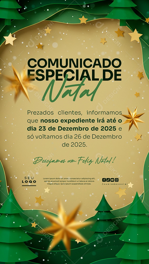 Story Comunicado Especial de Natal Social Media PSD Editável
