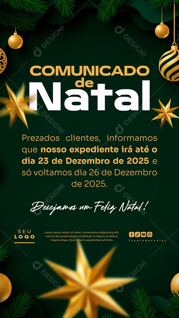 Story Comunicado de Natal Social Media PSD Editável