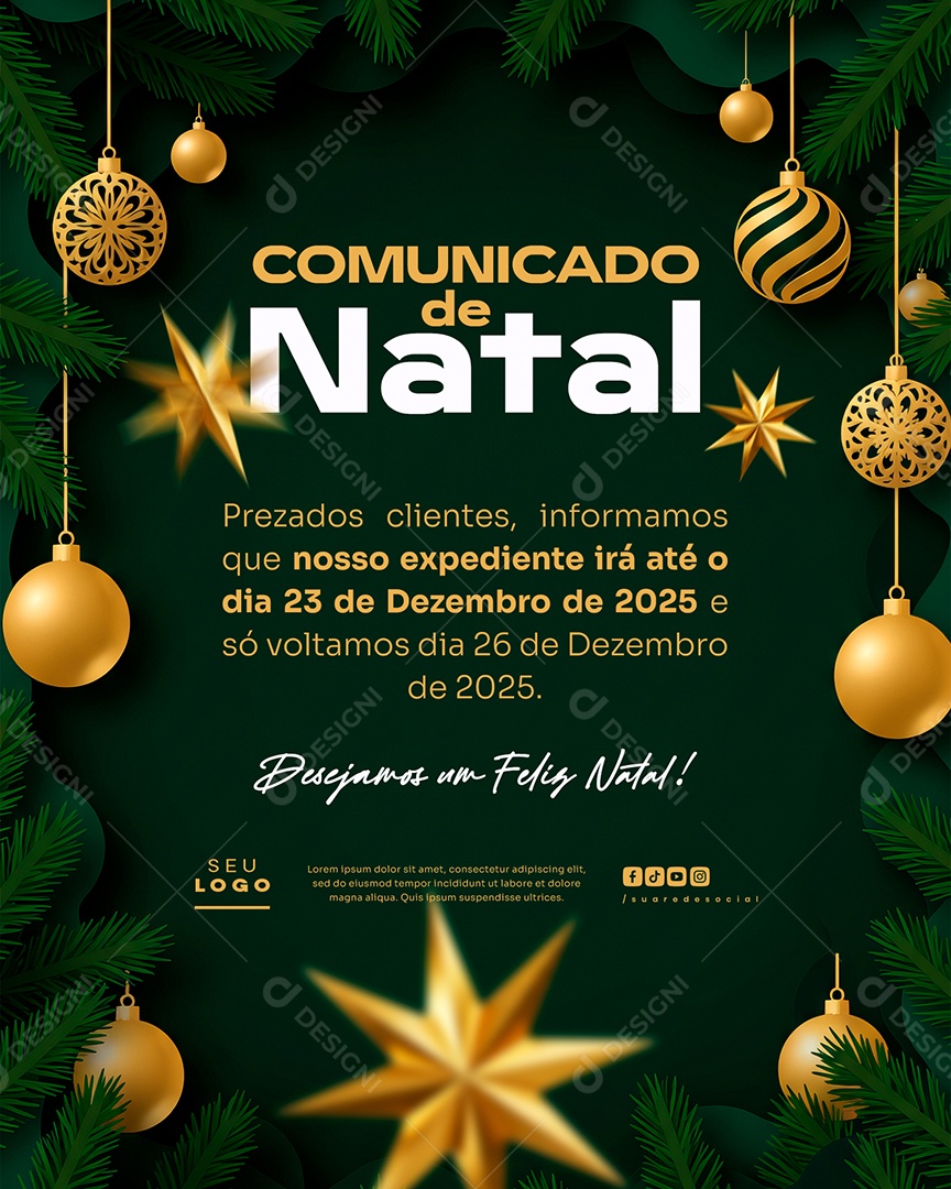 Comunicado de Natal Social Media PSD Editável
