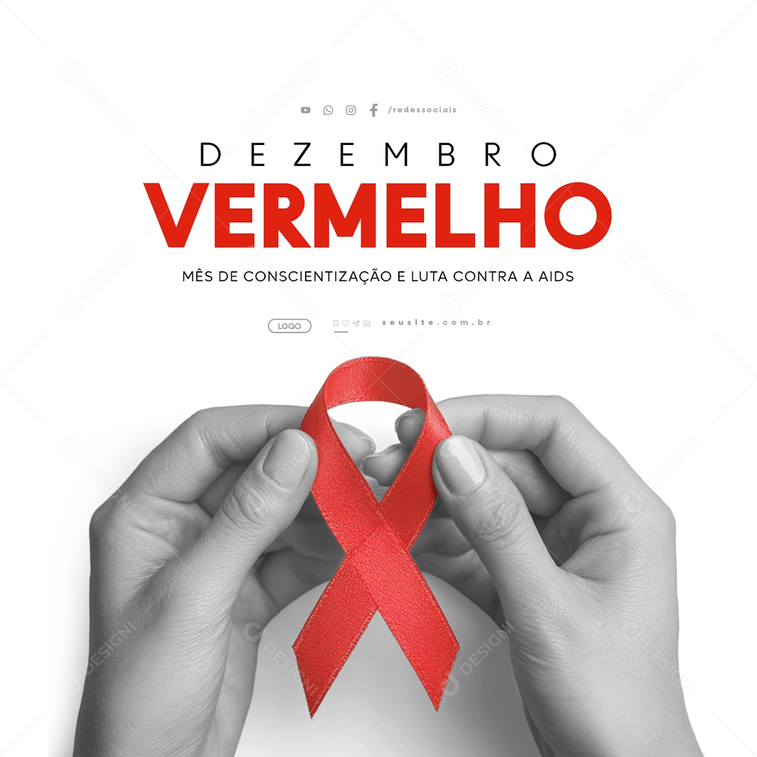 Dezembro Vermelho Mês de Conscientização e Luta Contra a Aids Social Media PSD Editável