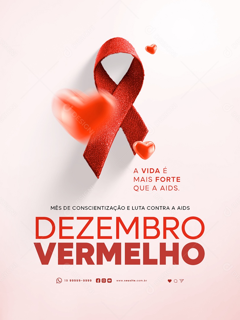 Dezembro Vermelho a Vida é Mais Forte Que a AIDS Social Media PSD Editável