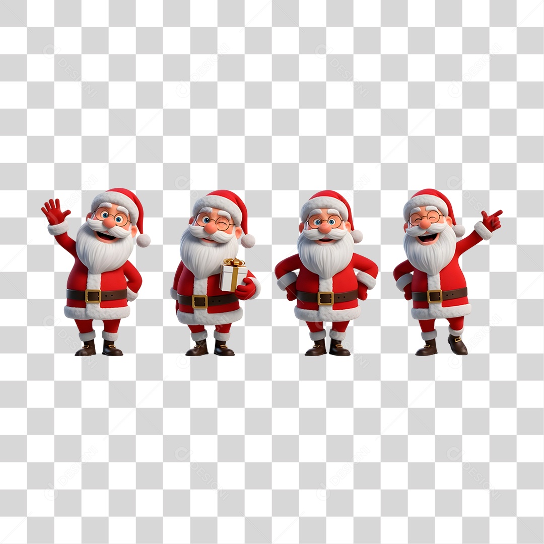 Conjunto de Bonecos de Papai Noel PNG Transparente