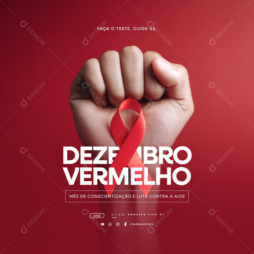 Dezembro Vermelho Faça o Teste Cuide-Se Social Media PSD Editável