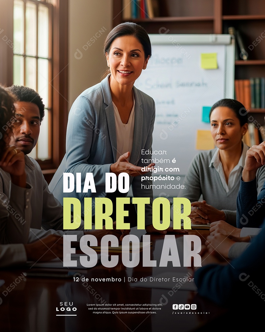 Dia do Diretor Escolar 12 de Novembro Social Media PSD Editável