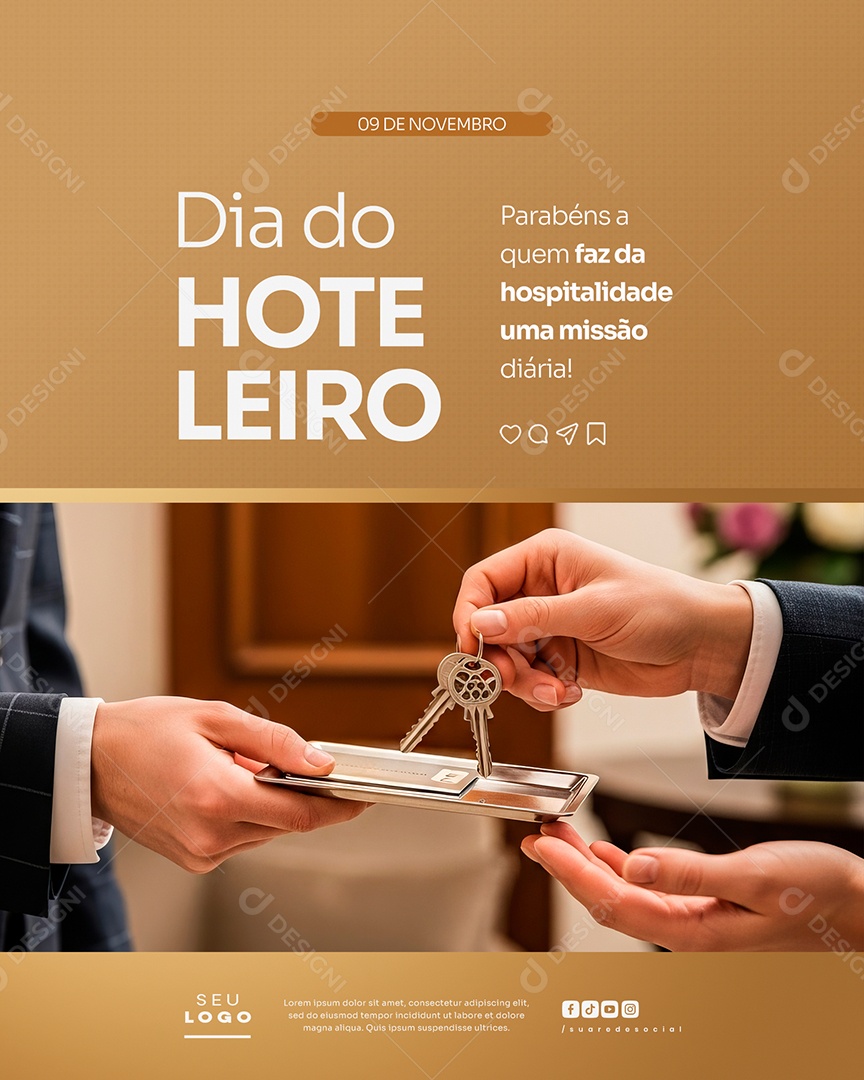 Dia do Hoteleiro 09 de Novembro Social Media PSD Editável
