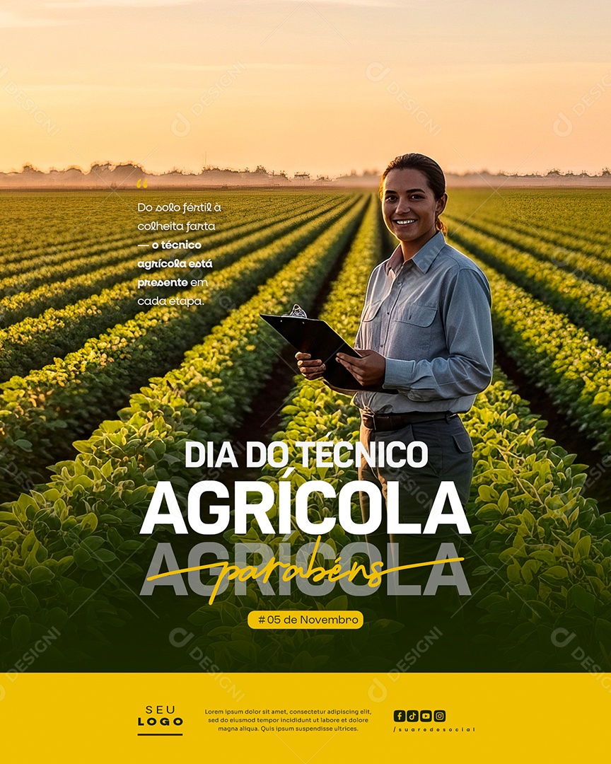 Dia do Técnico Agrícola 05 de Novembro Parabéns Social Media PSD Editável