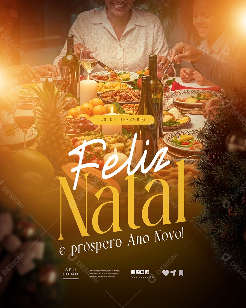 Feliz Natal 25 de Dezembro Próspero Ano Novo Social Media PSD Editável