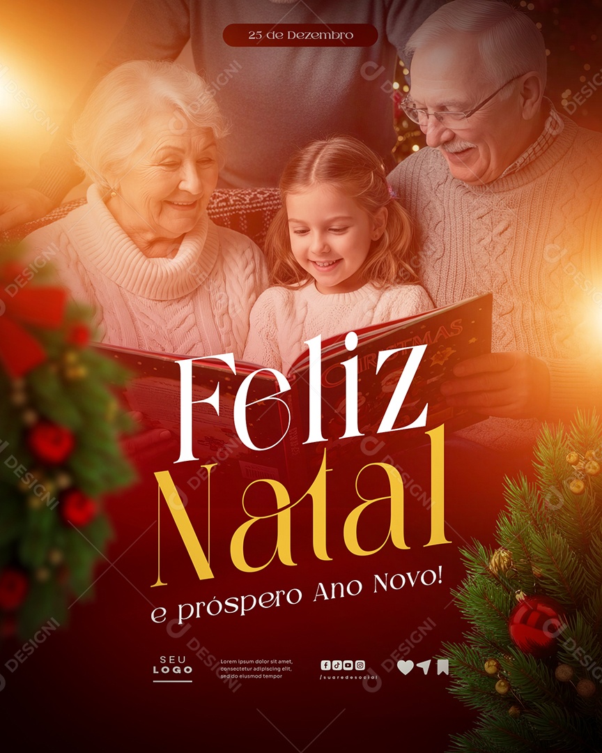 Feliz Natal 25 de Dezembro Social Media PSD Editável