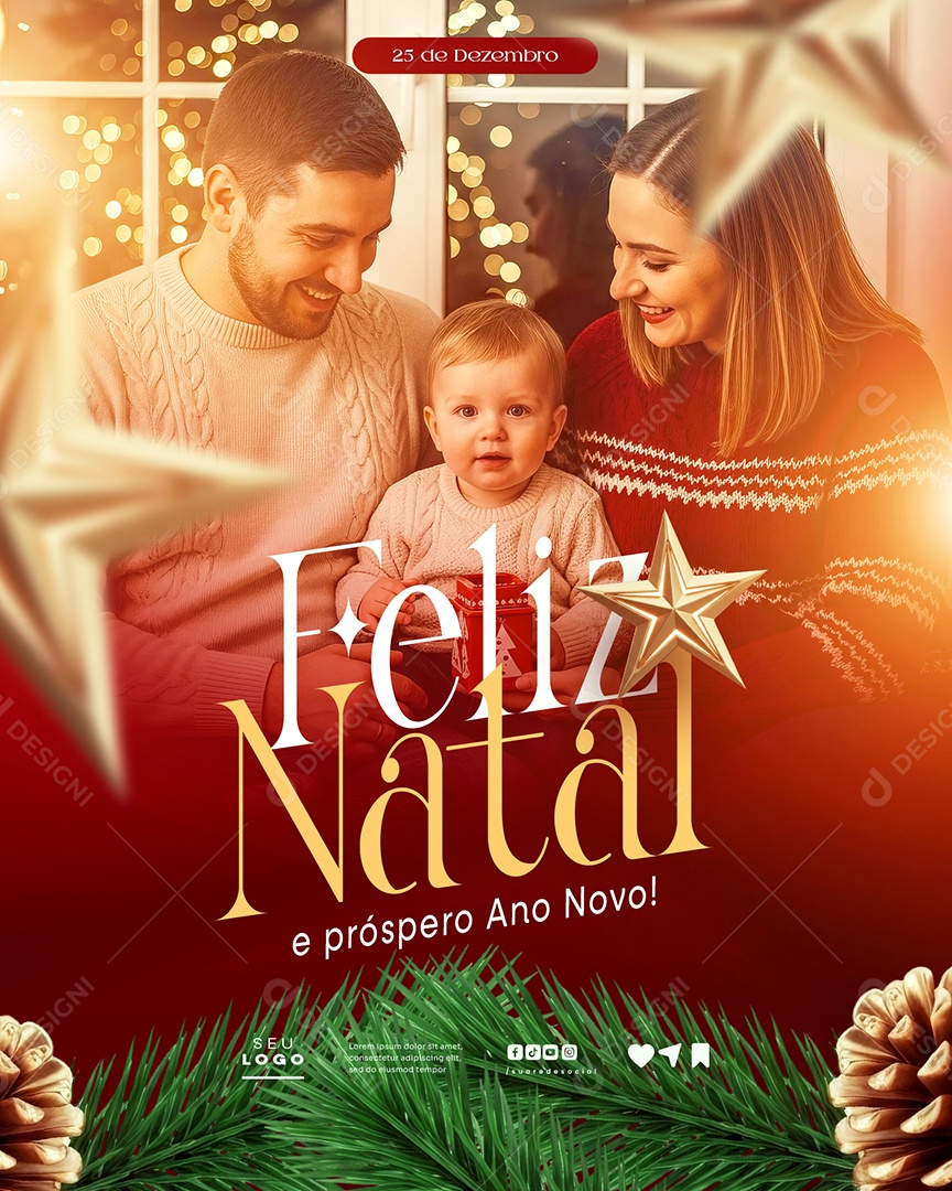 Feliz Natal 25 de Dezembro Próspero Ano Novo Social Media PSD Editável