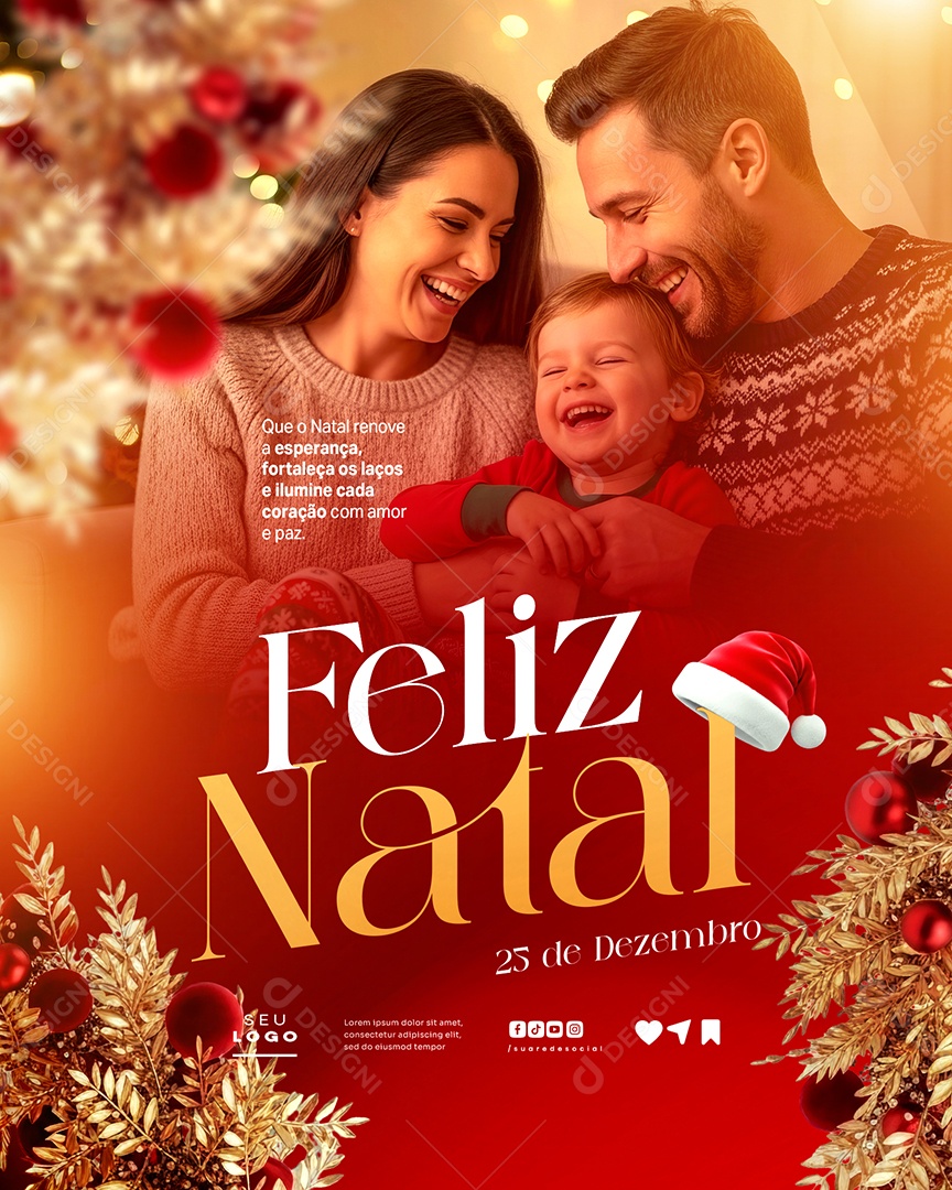 Feliz Natal 25 de Dezembro Social Media PSD Editável