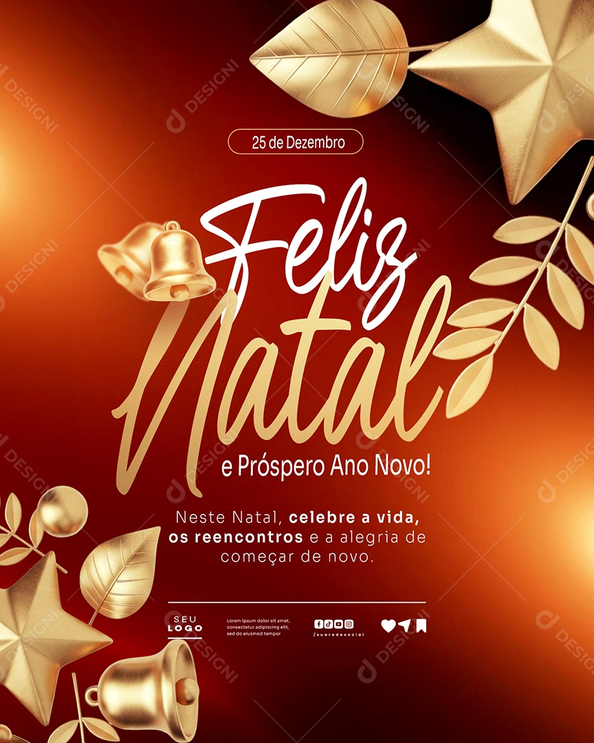 Feliz Natal 25 de Dezembro Próspero Ano Novo Social Media PSD Editável