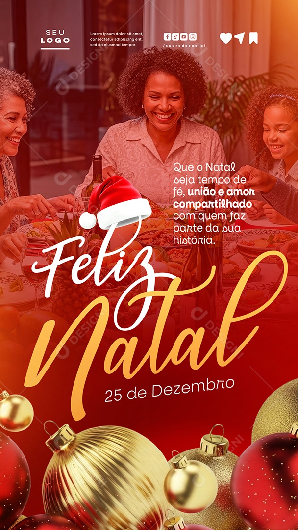 Feliz Natal 25 de Dezembro Social Media PSD Editável