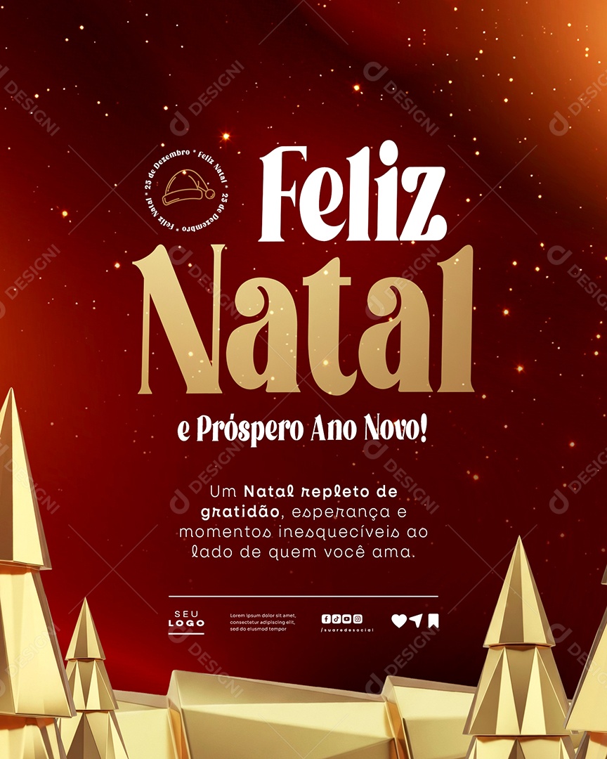 Feliz Natal 25 de Dezembro Próspero Ano Novo Social Media PSD Editável
