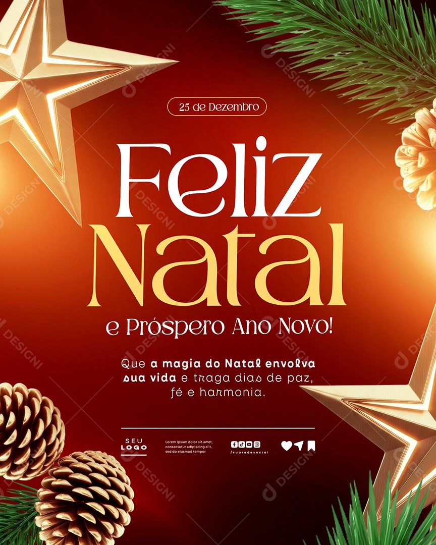 Feliz Natal 25 de Dezembro Social Media PSD Editável