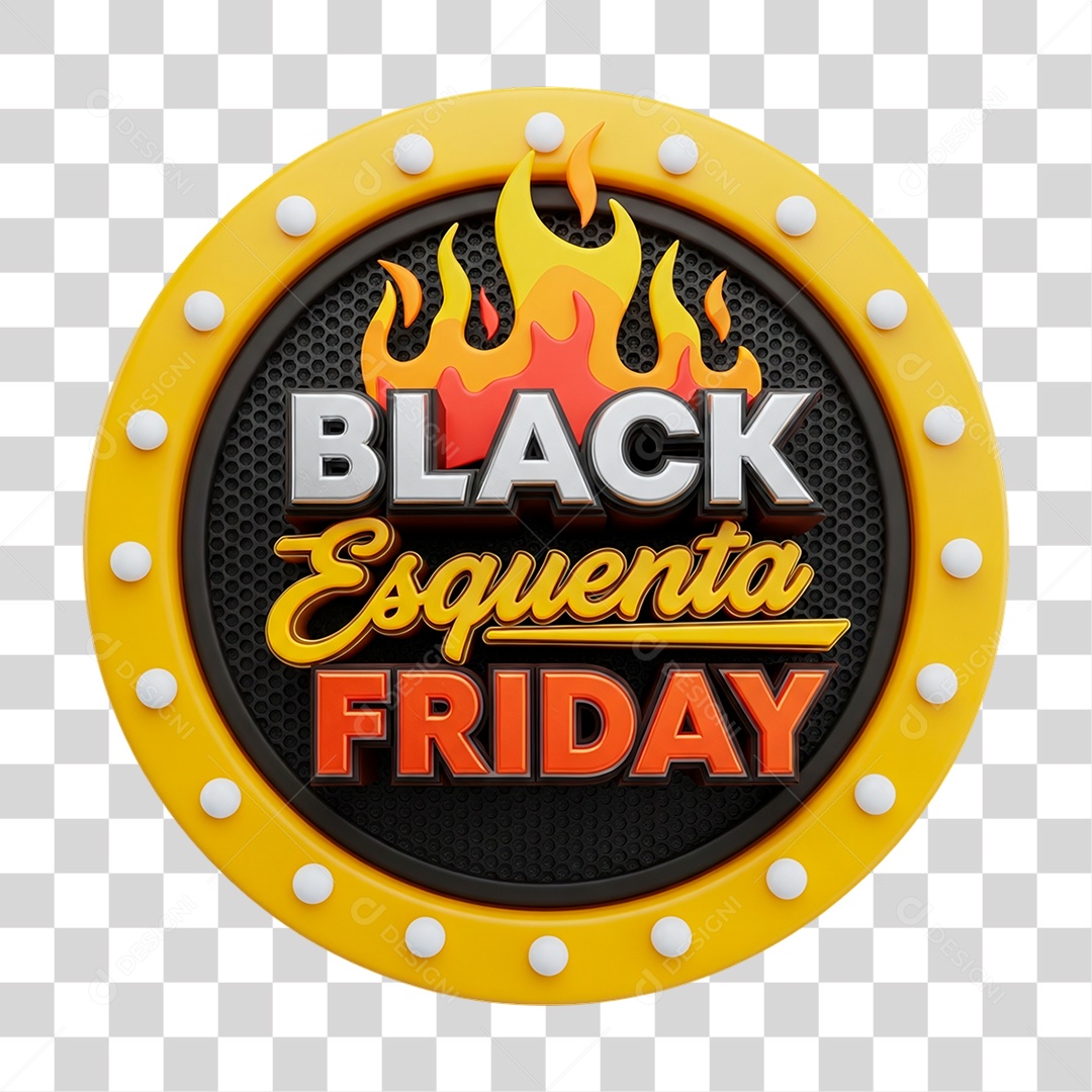 Selo 3D Esquenta Black Friday para Composição PNG Transparente