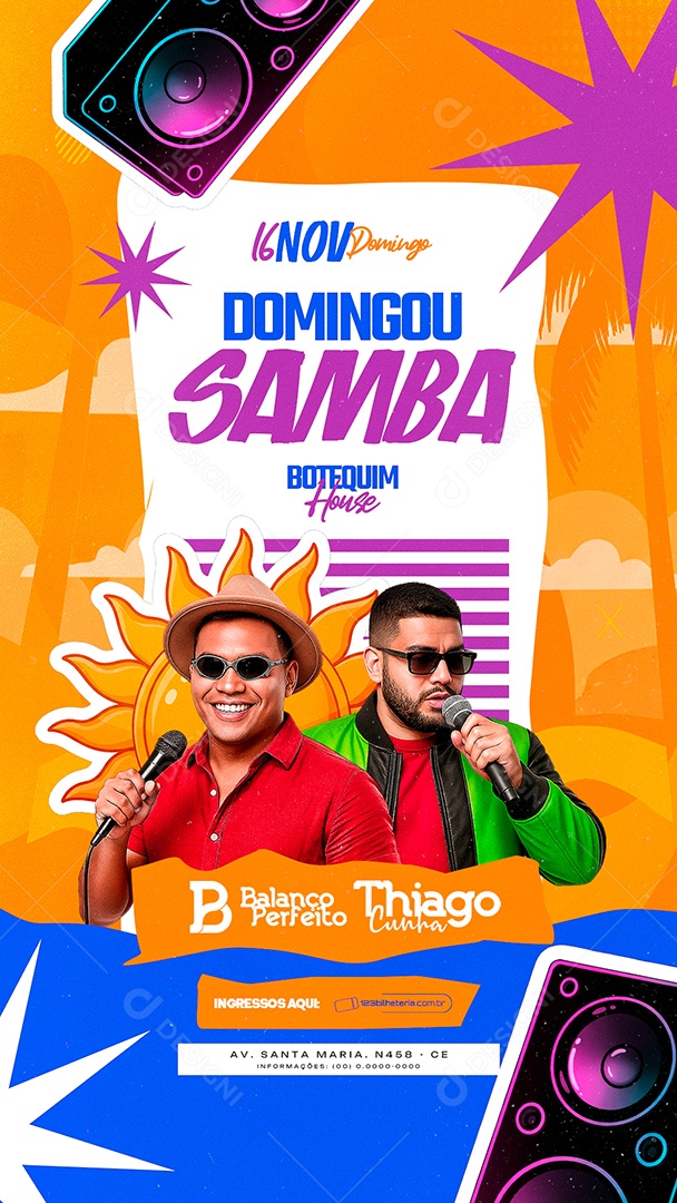 Story Flyer Próximos Shows Domingou Samba Social Media PSD Editável