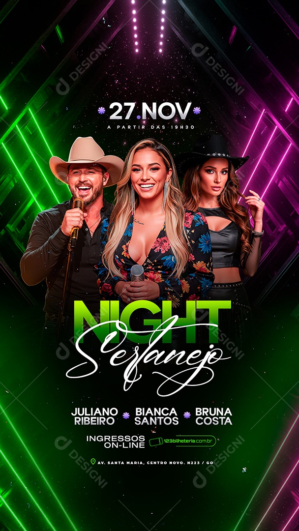 Story Flyer Próximos Shows Night Sertanejo Social Media PSD Editável