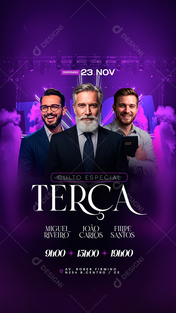Story Flyer Gospel Culto Especial Terça Social Media PSD Editável