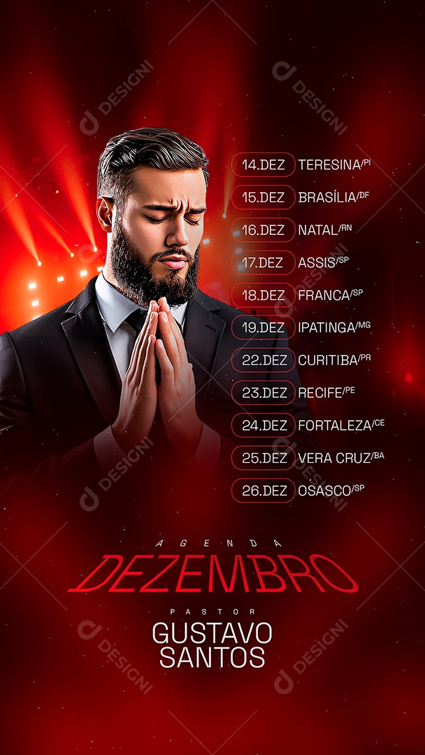 Story Flyer Gospel Agenda Dezembro Pastor Gustavo Santos Social Media PSD Editável