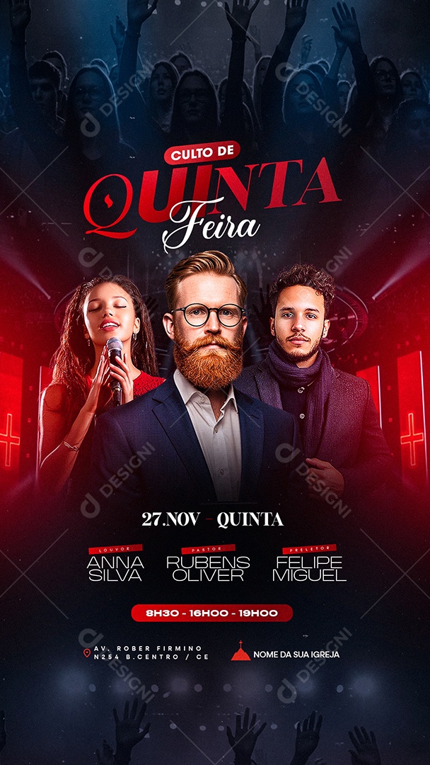 Story Flyer Gospel Culto de Quinta Feira Social Media PSD Editável